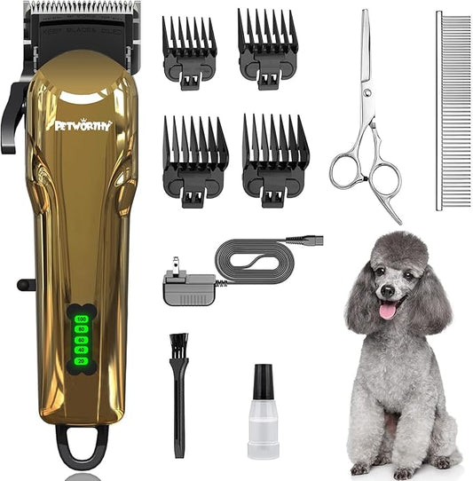 Quiet Dog Grooming Kit - 2000mAh Dog Clippers for Heavy Thick Hair Coats, Waterproof Rechargeable Cordless Clippers, Safe and Easy to Clean Pet Grooming
