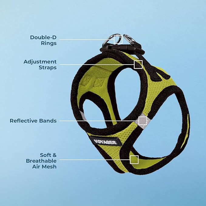 Voyager Step-in Air Dog Harness - All Weather Mesh, Reflective, No Pull Harness for Small, Medium Dogs, Cats - Secure with Hook & Loop Fastener, Buckle, Double D-Rings - Lime Green/Black Trim, XL