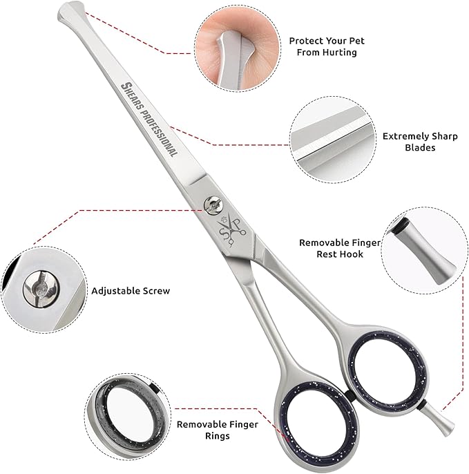 Dog Grooming Scissors, Hair Cutting Scissors, Straight for Pet and Saloon Use (Ball Tip STR 4.5) Grooming Scissor for Dog with Round Tip