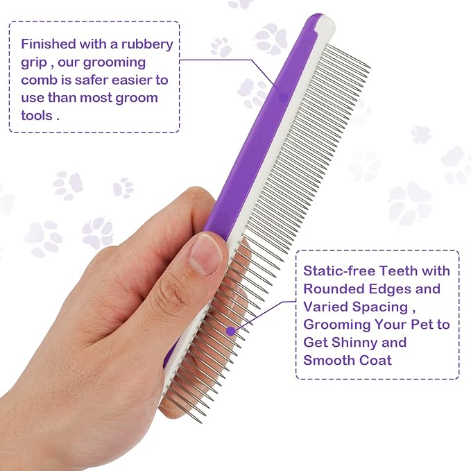 Pet Dematting Tool 2 Pack - Double Sided Undercoat Rake & Dematting Comb for Detangling Matted or Knotted Undercoat Hair, Great for Medium or Long-haired Dogs & Cats