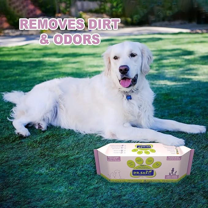 DR.EASY Lavender 200ct Scent Pet Wipes for Dogs and Cats,Ears, Face, Butt, Body and Eye –Convenient, Nature,Home or Travel,Best Pet Supplies