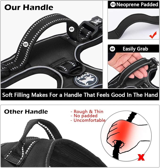 PoyPet Dog Harness No Pull, Reflective Adjustable No Choke Pet Vest with Front & Back Clips, Soft Padded and Control Training Handle for Large Dogs(Black,XL)