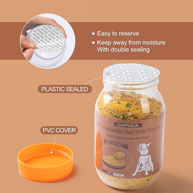 Dog Food Toppers Kibble Seasoning - Freeze Dried Fruit Vegetable 10 Kind Mixed Egg Yolk Powder High Protein Natural Delicious Treat Mix for Picky Eaters(8 Oz)