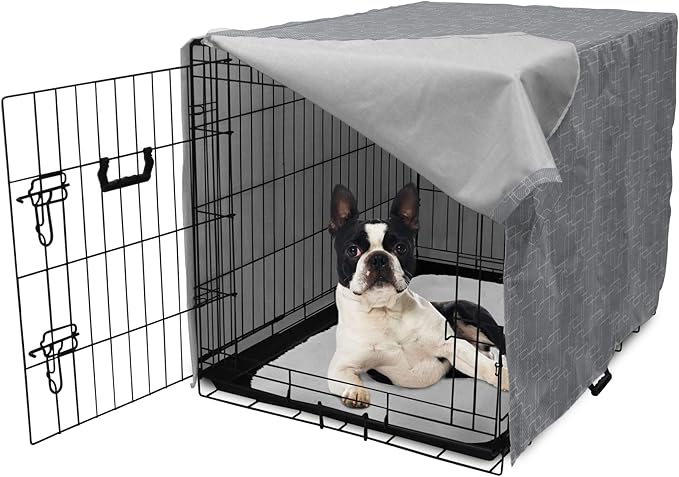 Ambesonne Geometric Dog Crate Cover, Interlinking Round Edged Squares Forming Tileable Pattern, Easy to Use Pet Kennel Cover for Small Dogs Puppies Kittens, 22 Inch, Pearl Grey