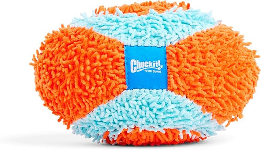 Chuckit! Indoor Fetch Fumbler Dog Toy - Soft Pet Toy for Dogs - Made with Durable, Lightweight, Plush Chenille Fabric - Great Alternative to Balls - 9.5-inch Diameter - Orange and Blue