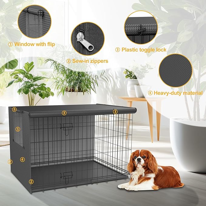 Dog Crate Cover-Double Door,Dog Kennel Cover,Crate Covers for Dog Cages-24 30 36 42 48 inches- Heavy Duty Polyester Pet Kennel Cover Universal Fit for Wire Dog Crate (42.0" L x 28.0" W x 30.0" H)