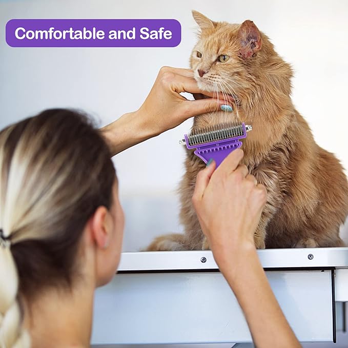 Pet Dematting Tool 2 Pack - Double Sided Undercoat Rake & Dematting Comb for Detangling Matted or Knotted Undercoat Hair, Great for Medium or Long-haired Dogs & Cats