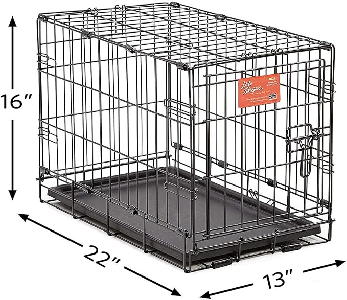 MidWest Homes for Pets Dog Crate | Newly Enhanced Midwest Life Stages XS Folding Metal Dog Crate | Divider Panel, Floor Protecting Feet, Leak-Proof Dog Pn | 23L x 13.63W x 16H inches, XS Dog Breed