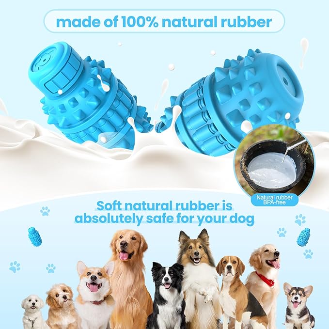 PIFFZEDO Dog Toys for Aggressive Chewers Tough Dog Squeaky Toys for Large Medium Breed Interactive Durable Natural Rubber Dog Chew Toys Dog Birthday Toy Dog Toothbrush(Azure,Large)
