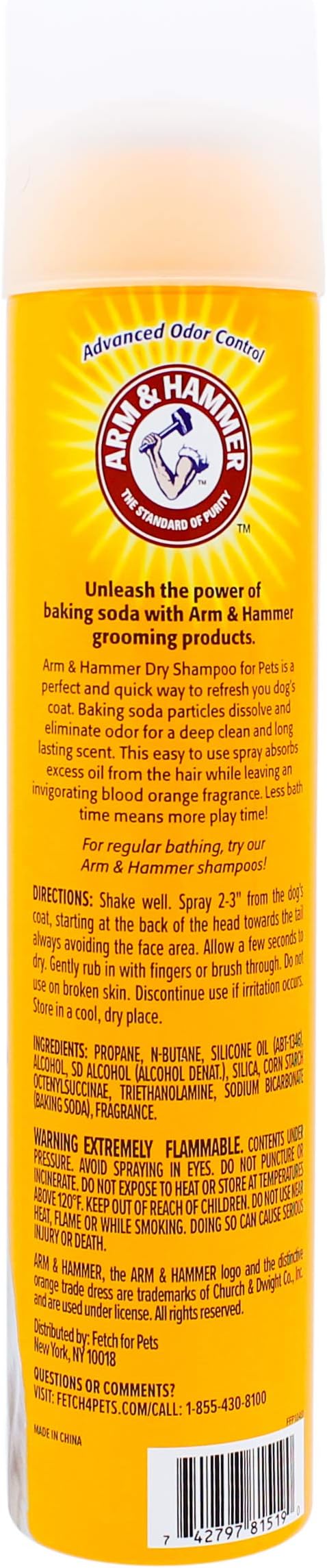 Arm & Hammer for Pets Aerosol Dry Shampoo for Dogs & Puppies | Waterless | Citrus Blood Orange Scent, 5 Ounce Bottle