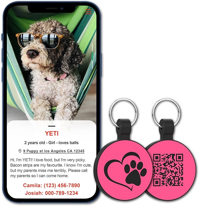 MYLUCKYTAG Silent Silicone QR Code Pet ID Tags Dog Tags - Pet Online Profile - Scan QR Receive Instant Pet Location Alert Email
