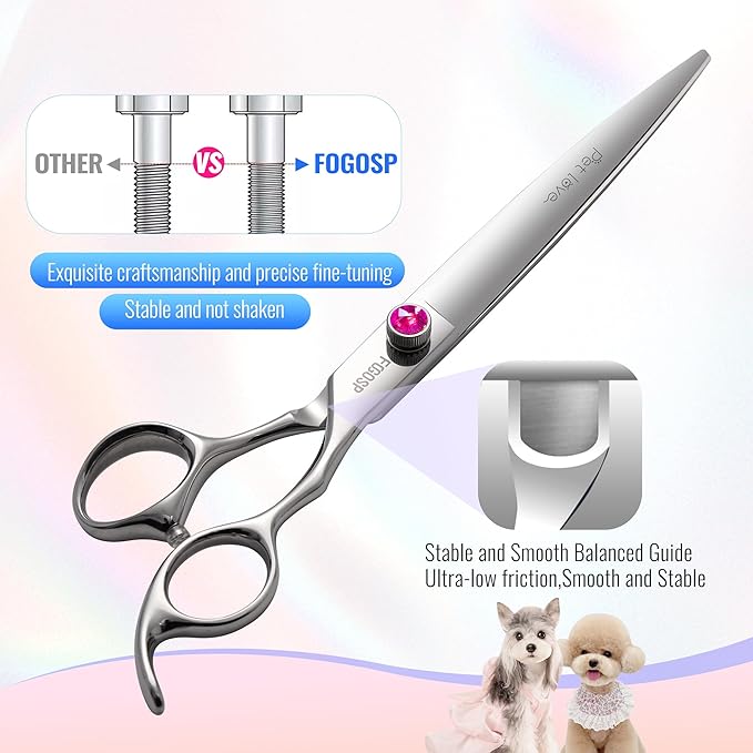 Straight Dog Grooming Scissors 7.0'' Professional Dog Hair Shears Pet Cat Japan 440C Grooming Scissors for Small Dogs Super Sharp (7.0'',Straight)