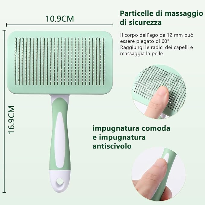 Self Cleaning Cat and Dog Grooming Brush for Pets, Dogs Brush with Massage Particles, Cleaning Grooming Brush for All Hair Lengths (Green)
