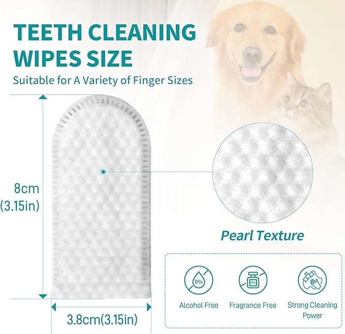 PITHER Dog Teeth Cleaning Wipes, 50 Counts Pet Teeth Dental Wipes for Dogs & Cats Gentle Non-Irritating Soft Tooth Brushing Kit Removing Plaque & Tartar Buildup Freshen Bad Breath