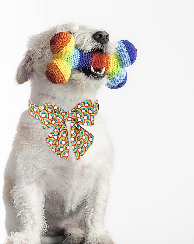 Lionet Paws Rainbow Dog Collar with Sailor Bow, Soft and Comfortable Adjustable LGBT Pride Collar for X-Large Dogs, Neck 16-26 inches
