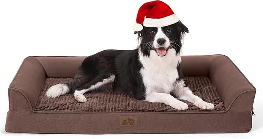 Orthopedic Dog Bed for Large Dogs,Washable Dog Sofa Beds Large, Supportive Foam Pet Couch Bed with Removable Washable Cover, Waterproof Lining and Nonskid Bottom, Brown (L,42" L x 30" W x 7.5" Th)