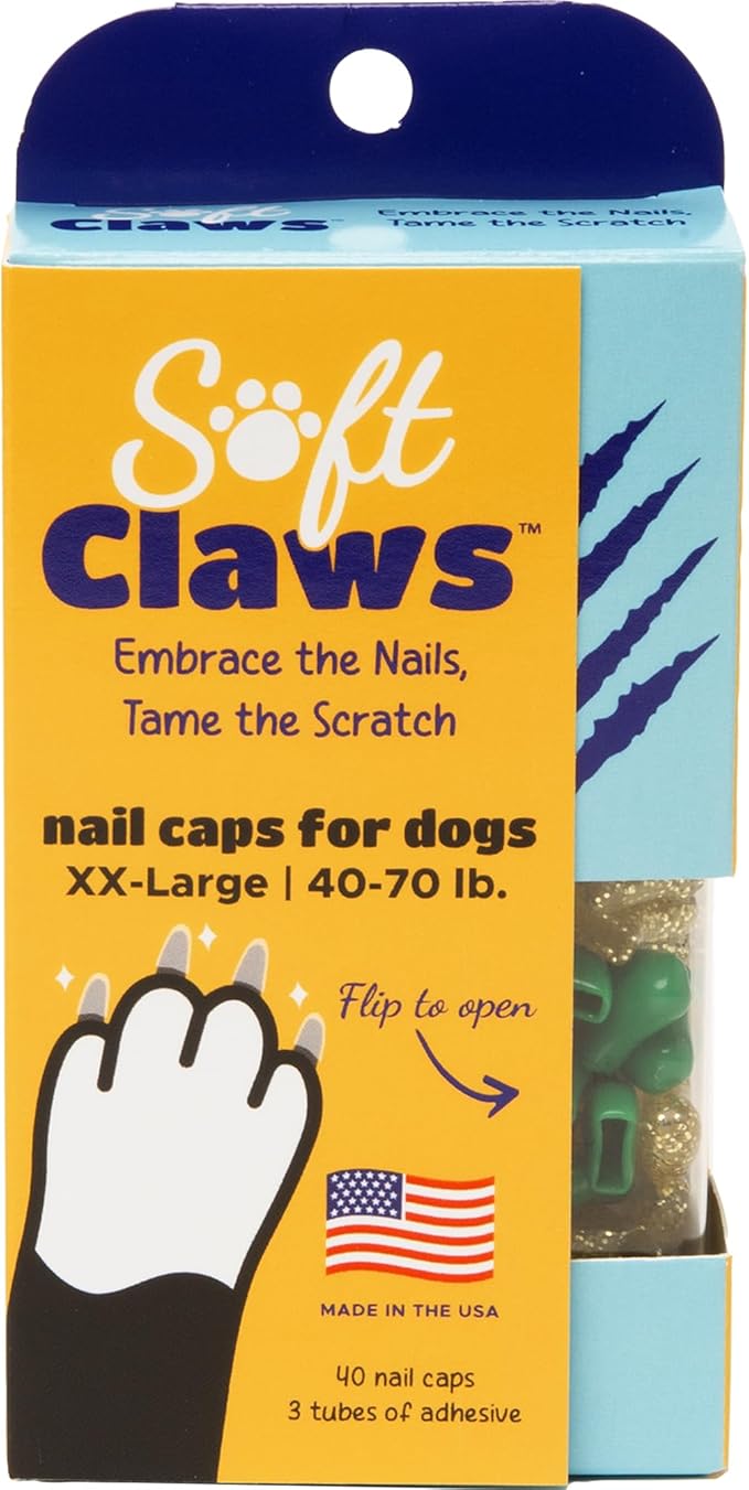 Soft Claws Nail Caps for Dogs with Non-Slip Design Made in USA - 40 Dog Nail Covers for Long-Lasting Protection of Floors and Furniture - Green & Gold Sparkle, XXL