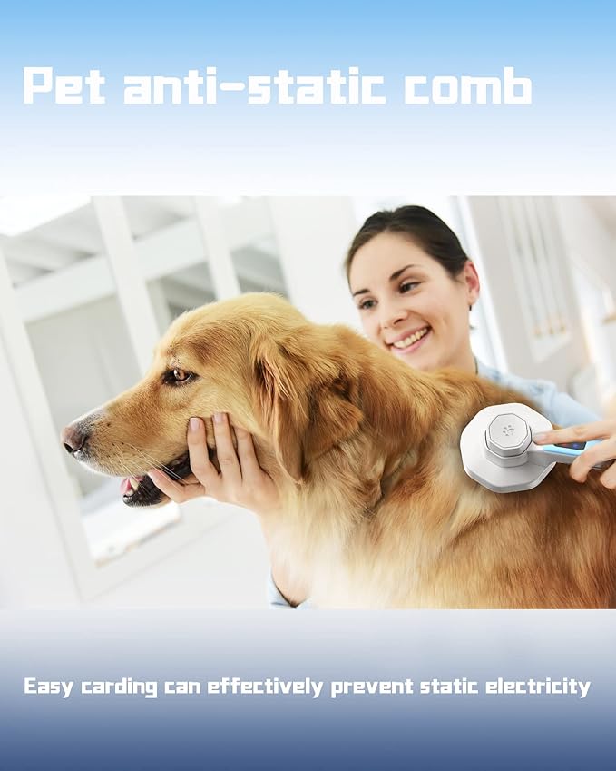 Self-Cleaning Pet Brush for Dog and Cat Long Hair - Static Electricity Eliminator Beauty Product (Blue)