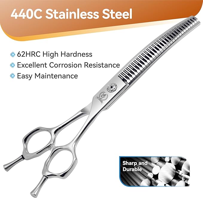 Fenice Peak 7.0 Curved Thinning Traceless Dog Grooming Scissors Japanese 440C Stainless Steel with Bearing Screws Smooth Cutting and Durable