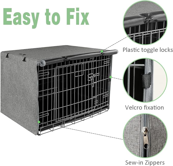 X-ZONE PET Double Door Dog Crate Cover - Polyester Pet Kennel Cover (Fits 24 30 36 42 48 inches Wire Crate) (24 Inch, Grey)
