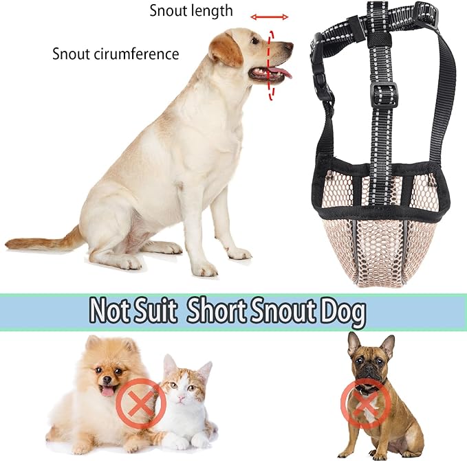 Large Dog Muzzle, Muzzle for Large Dogs to Prevent Eating/Chewing/Biting, Breathable Reflective Adjustable Medium Dog Accessories Dog Muzzle (Yellow, XL)