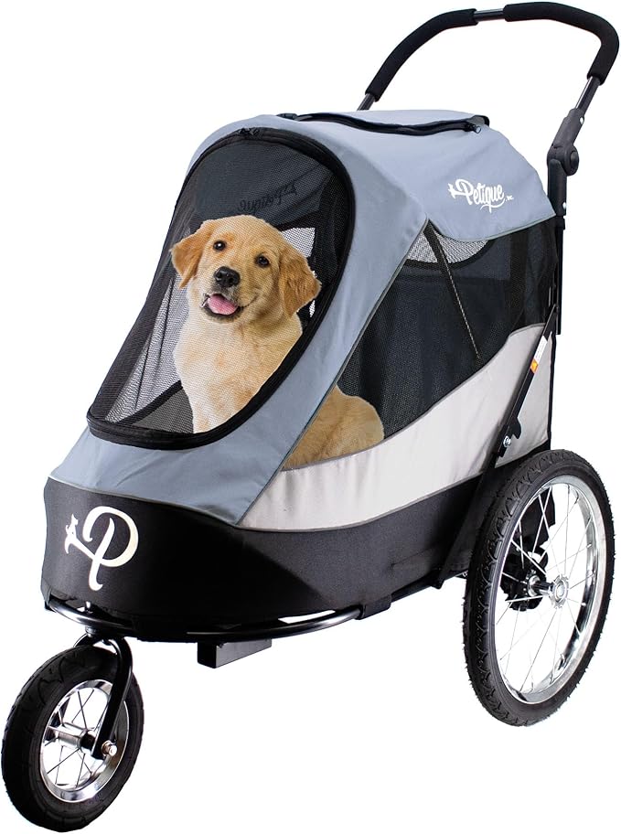 Petique Trailblazer Jogger, Dog Cart for Medium Size Pets, Ventilated Pet Stroller for Cats & Dogs, Gray