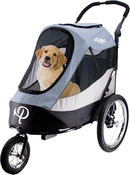 Petique Trailblazer Jogger, Dog Cart for Medium Size Pets, Ventilated Pet Stroller for Cats & Dogs, Gray