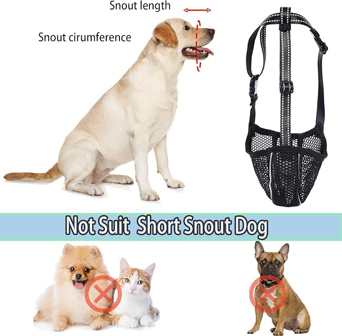Large Dog Muzzle, Muzzle for Large Dogs to Prevent Eating/Chewing/Biting, Breathable Reflective Adjustable Medium Dog Accessories Dog Muzzle (Black, S)