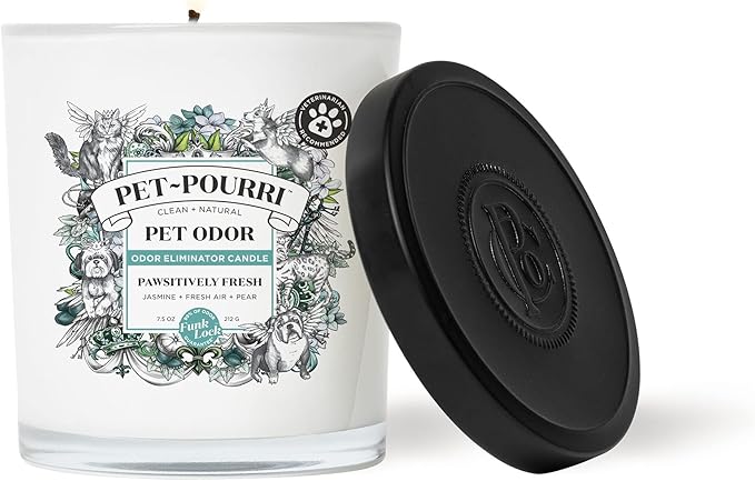 Pet-Pourri Pawsitively Fresh Pet Deodorizer Candle – Pet Safe Plant Based Ingredients & Wax – Vet Approved – Aromatherapy & Air Freshener for Pet Odor – Scented with Pineapple, Jasmine, & Pear