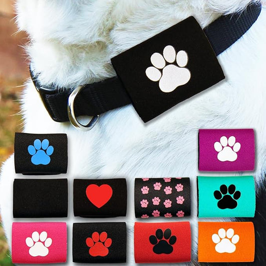 Dapper Dog Pet Tag Silencer and AirTag Holder (Black with White Paw)