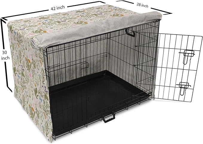 Ambesonne Floral Dog Crate Cover, Vintage Garden Plants Herbs Flowers Botanical Classic Design Art, Easy to Use Pet Kennel Cover for Medium Large Dogs, 42 Inch, Pink Blue