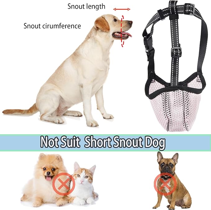 Large Dog Muzzle, Muzzle for Large Dogs to Prevent Eating/Chewing/Biting, Breathable Reflective Adjustable Medium Dog Accessories Dog Muzzle (Pink, S)