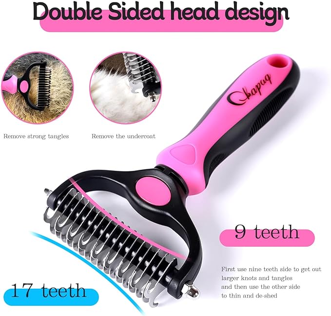 Pet Grooming Brush and Metal Comb Double Sided Long Hair Pet Undercoat Cleaner Brush for Dogs and Cats Removes mats and lint Effectively removes carpet shedding or flyaway hair.(Pink)…