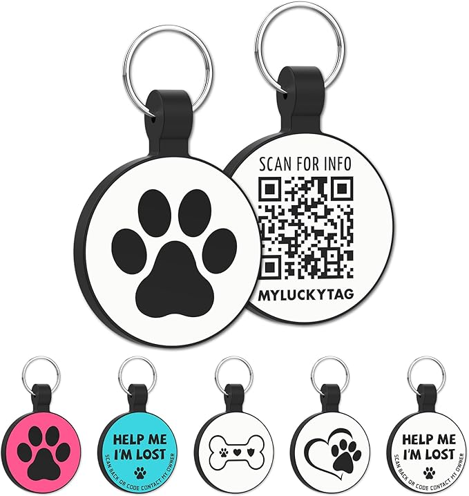 MYLUCKYTAG Silent Silicone QR Code Pet ID Tags Dog Tags - Pet Online Profile - Scan QR Receive Instant Pet Location Alert Email