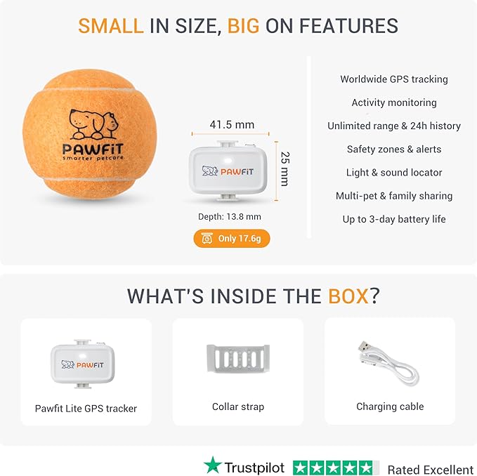 Lite for Small Dogs 4g GPS Tracker | Real Time Tracking | Activity Monitoring |Location History | Unlimited Range | Simply White