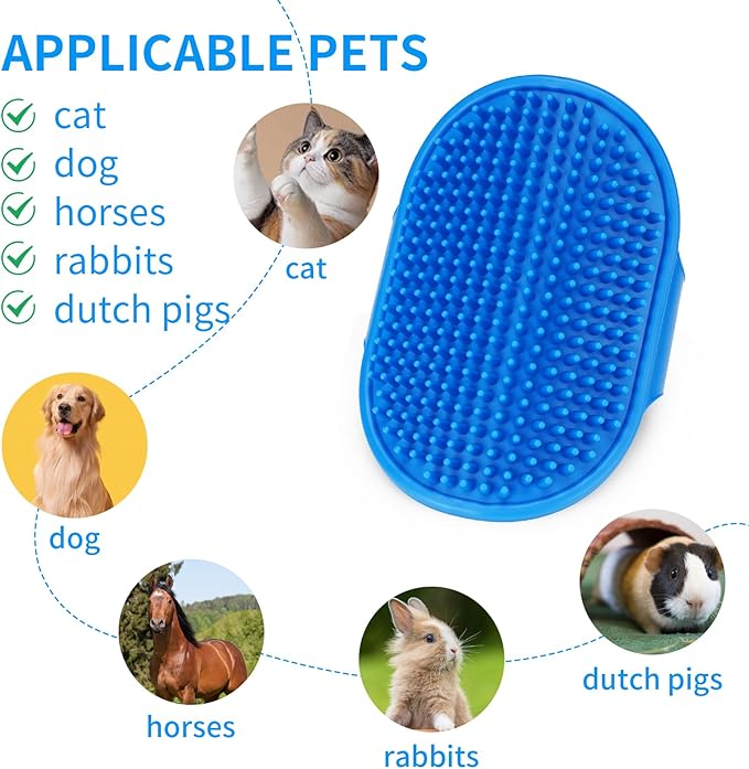 Dog Bath Brush | Grooming Comb With Adjustable Loop Handle for Short and Long Hair Cats and Dogs, 2pcs (Tapered Head, Blue + Red)