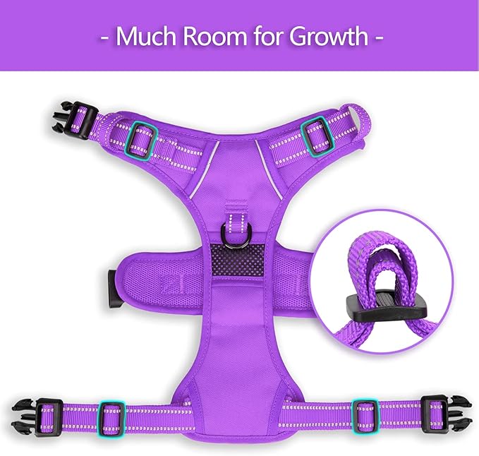 PoyPet No Pull Dog Harness, No Choke Reflective Dog Vest, Adjustable Pet Harnesses with Easy Control Padded Handle for Small Medium Large Dogs(Purple Matching Trim,M)