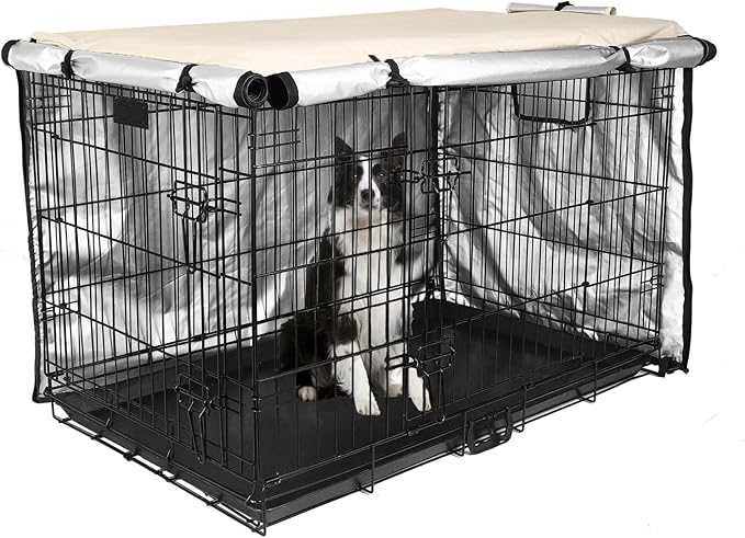 Dog Crate Cover 36 inch - Double Door, Dog Kennel Indoor, Waterproof Dog Kennel Cover with Air Vent Window, for Indoor/Outdoor Most Wire Dog Crate(Beige)
