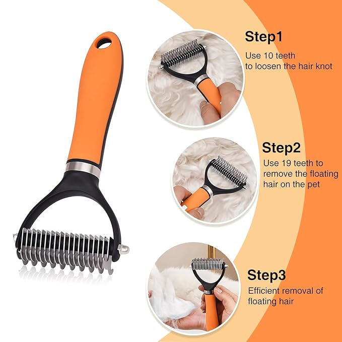 Dog Brush - Shedding Tool for Long-Haired Dogs (Orange)
