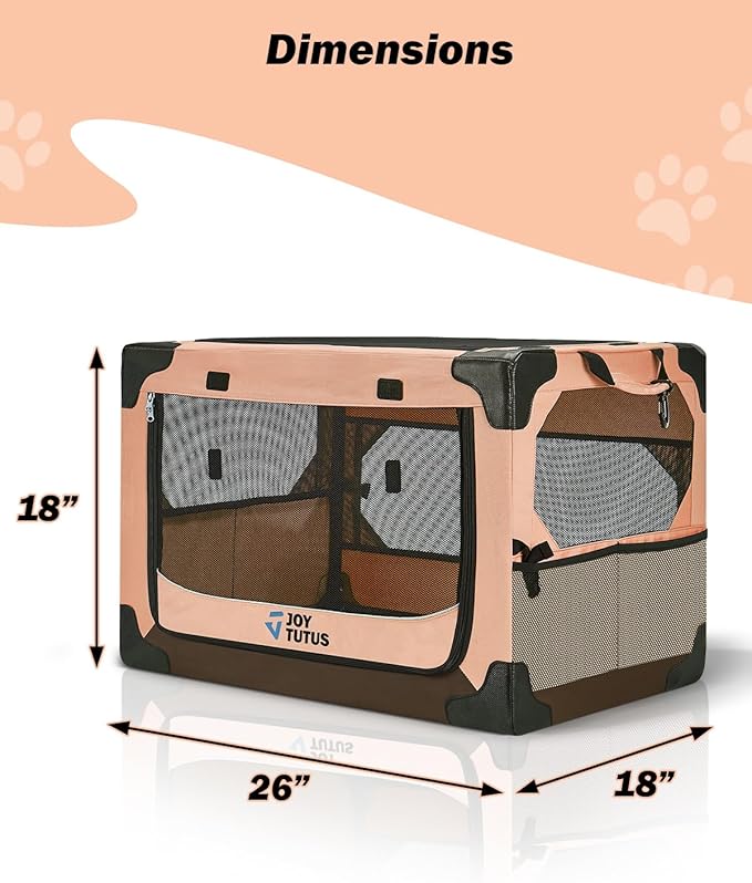 JOYTUTUS Collapsible Dog Crate, 26 Inch Portable Pet Crate for Car, Travel Dog Kennel Foldable Dog Crate for Medium Dog 44lbs, Soft Cat Carrier Fit for Indoor & Outdoor/Car Back Seat/Trunk (Orange)
