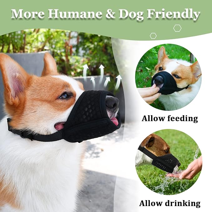 Mayerzon Dog Muzzle, Soft Mesh Muzzle for Small Medium Large Dogs Chihuahua Poodles Beagle Dachshund Corgis Labrador, Puppy Muzzle for Biting Chewing Grooming, Allows Panting Drinking