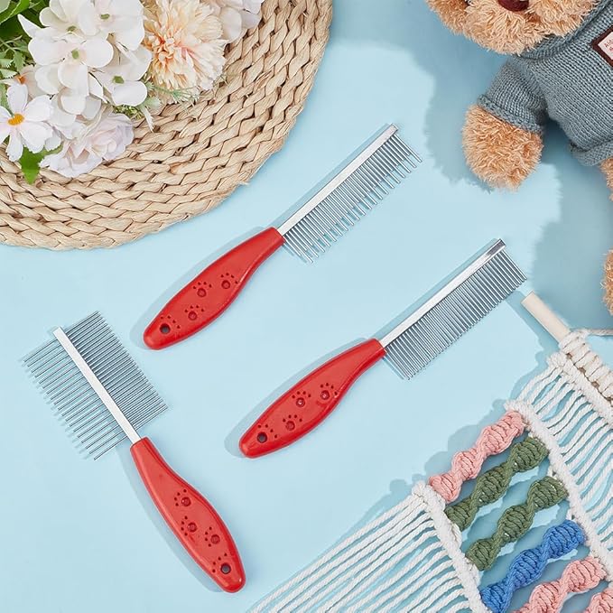 OLYCRAFT 3Pcs 3 Styles Stainless Steel Pet Combs Macrame Fringe Combs Pet Combs with Plastic Handle Metal Tassel Combs Pet Grooming Comb for Removing Tangles and Knots Grooming Tool Tassel Brush