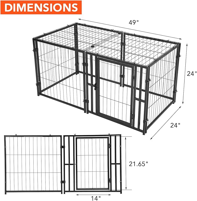 Large Dog Crate,48" L x 24" H,Metal Dog Crate, Dog Kennel, Dog Kennel for Small Medium Large Dogs, Puppy Dog Playpen, Pet Cage, Pet Playpen, Indoor Outdoor-Black