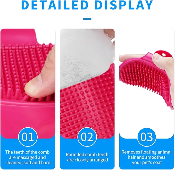 Dog Bath and Grooming Brush | Shampoo Massage Comb With Adjustable Loop Handle for Short and Long Hair Cats and Dogs, 2pcs (Tapered Head, Blue + Green)