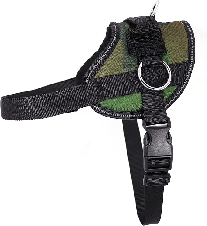 Bark Appeal Green Camo No-Pull Dog Harness for Large to Extra Large Sized Pets – Adjustable, Reflective Vest with 3 Leash Clips for Added Control, Easy Walks & Training – XL