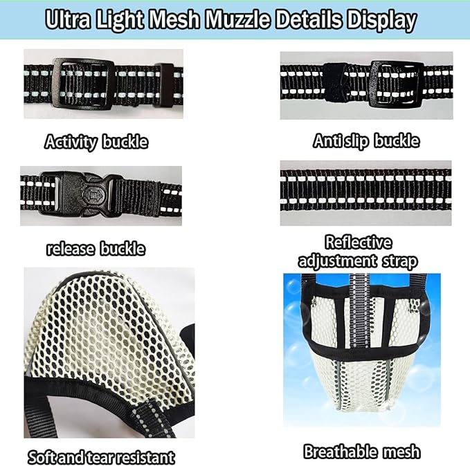 Large Dog Muzzle, Muzzle for Large Dogs to Prevent Eating/Chewing/Biting, Breathable Reflective Adjustable Medium Dog Accessories Dog Muzzle (Green, L)