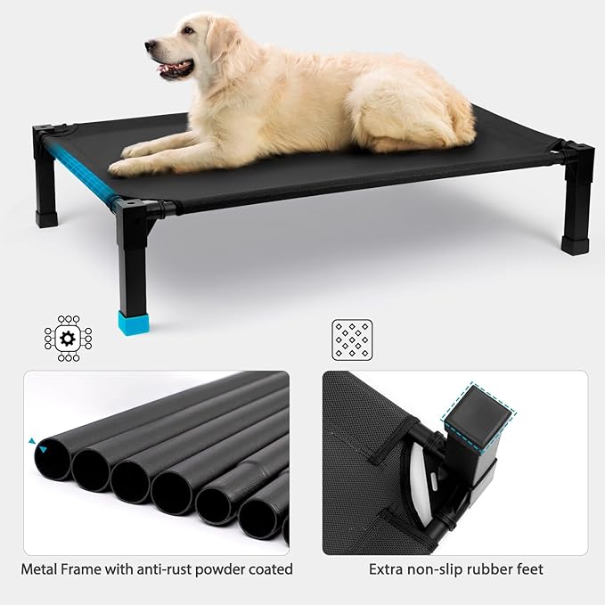 Cooling Elevated Dog Bed, Raised Dog Bed with Washable Breathable Mesh and Metal Frame, Portable Dog Cot Bed with No-Slip Feet for Outdoor and Indoor Use