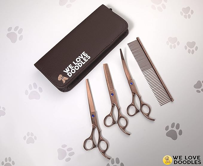 We Love Doodles Small Dog Grooming Comb & Dog Grooming Scissors Kit Bundle - Grooming Comb & Grooming Shears, Scissors and Scissors Kit - Removes Tangles - Made in USA