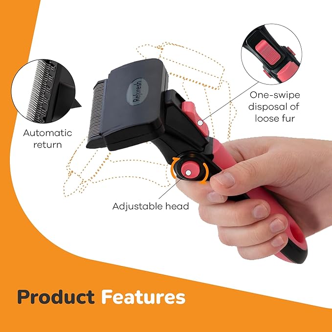 Deshedding Brush for Dogs & Cats - Small & Pink, Long Hair Grooming Tool, Dog Deshedding Brush, Cat Deshedding Brush, Lightweight Deshedding Tool for Shedding Control. Pet Deshedder.