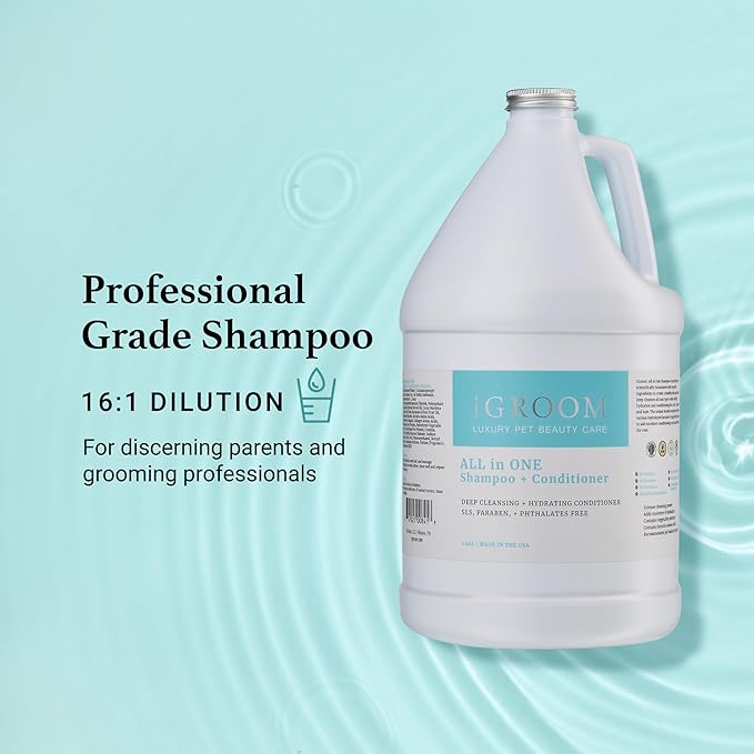 iGroom All-in-One Dog Shampoo + Conditioner, Luxury Pet Beauty Care, Deep Clean All Coat Types, Hydrate and Condition Coat, Made in The USA, Gallon